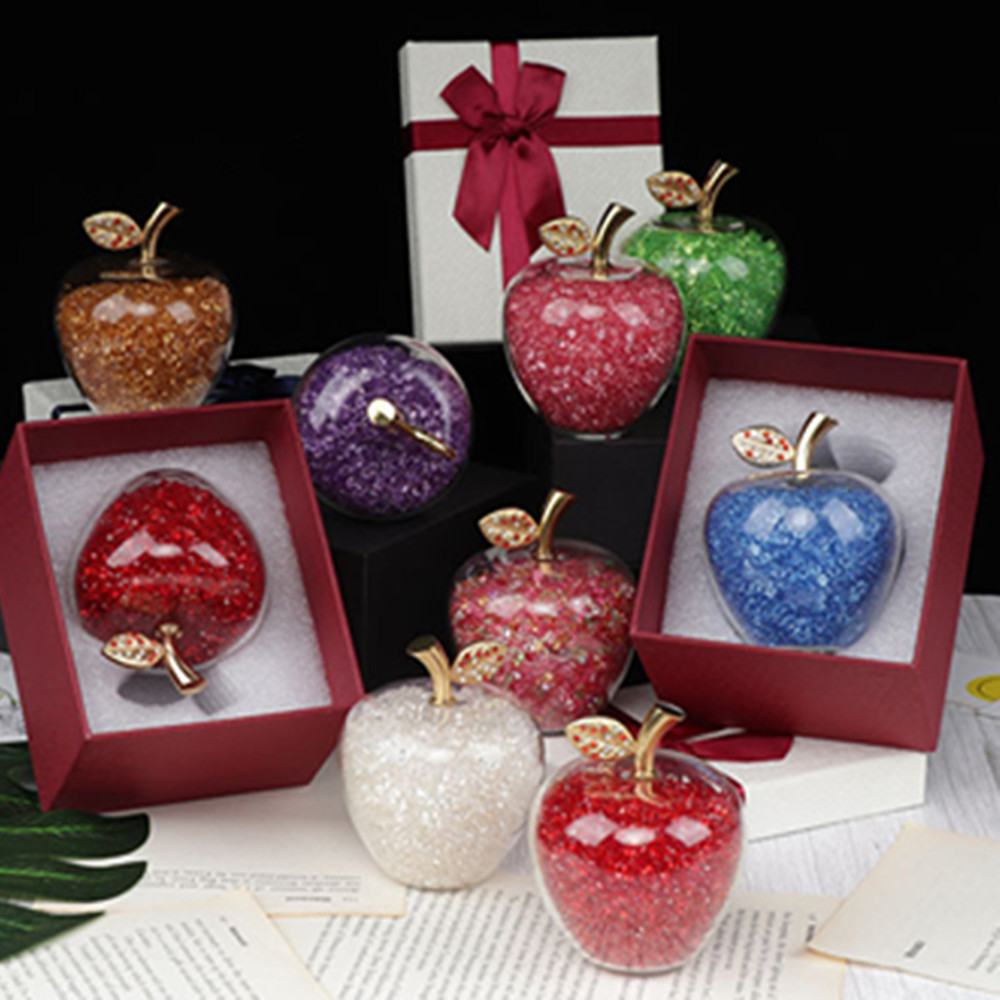 Paper Weight Crystal - Colors Crystal Apple Paperweight with Diamond